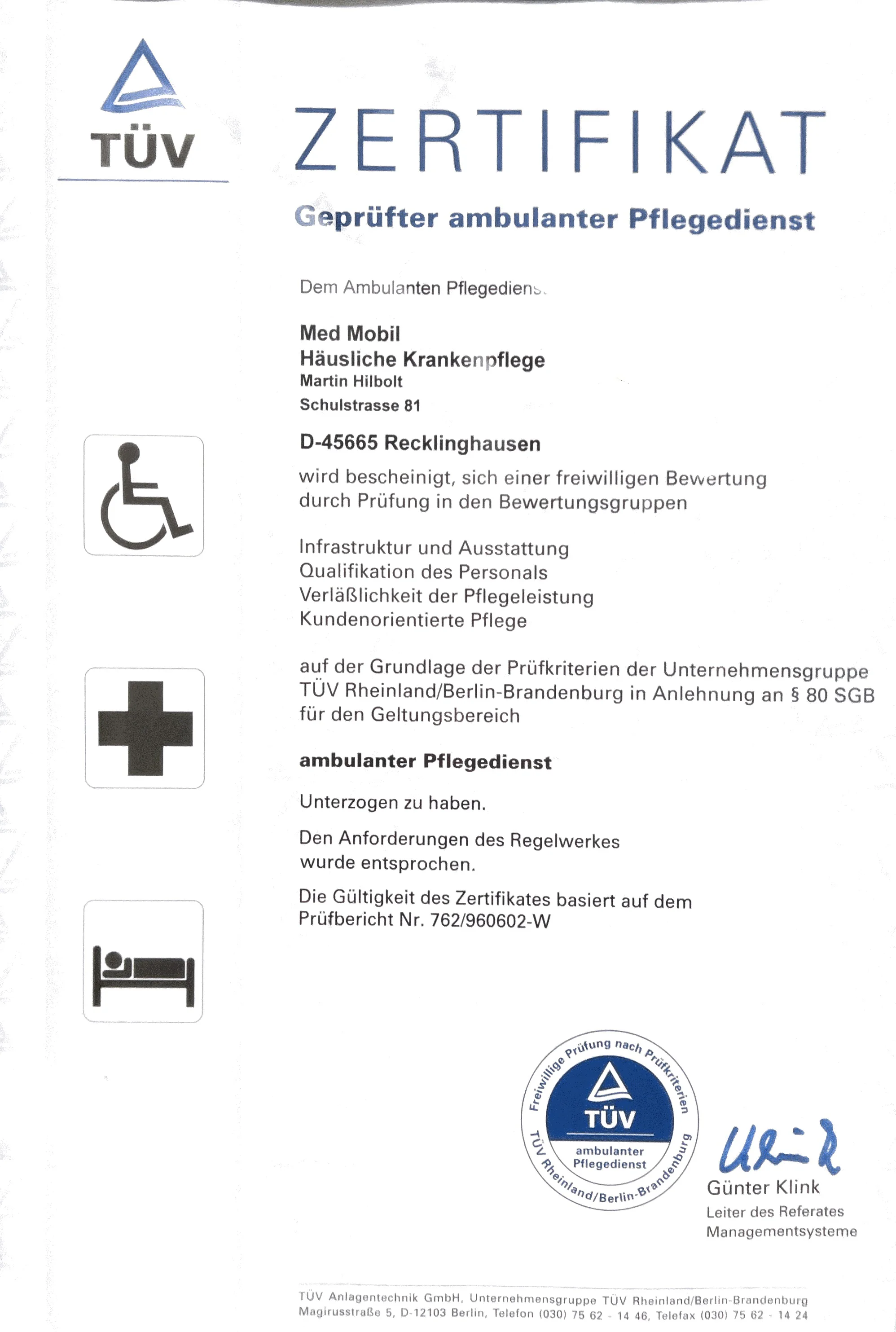 TÜV Rheinland Zertifikat für Med Mobil